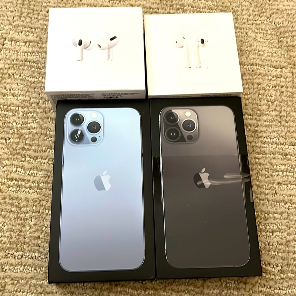 Apple iPhone 13 Pro Max and AirPod boxes